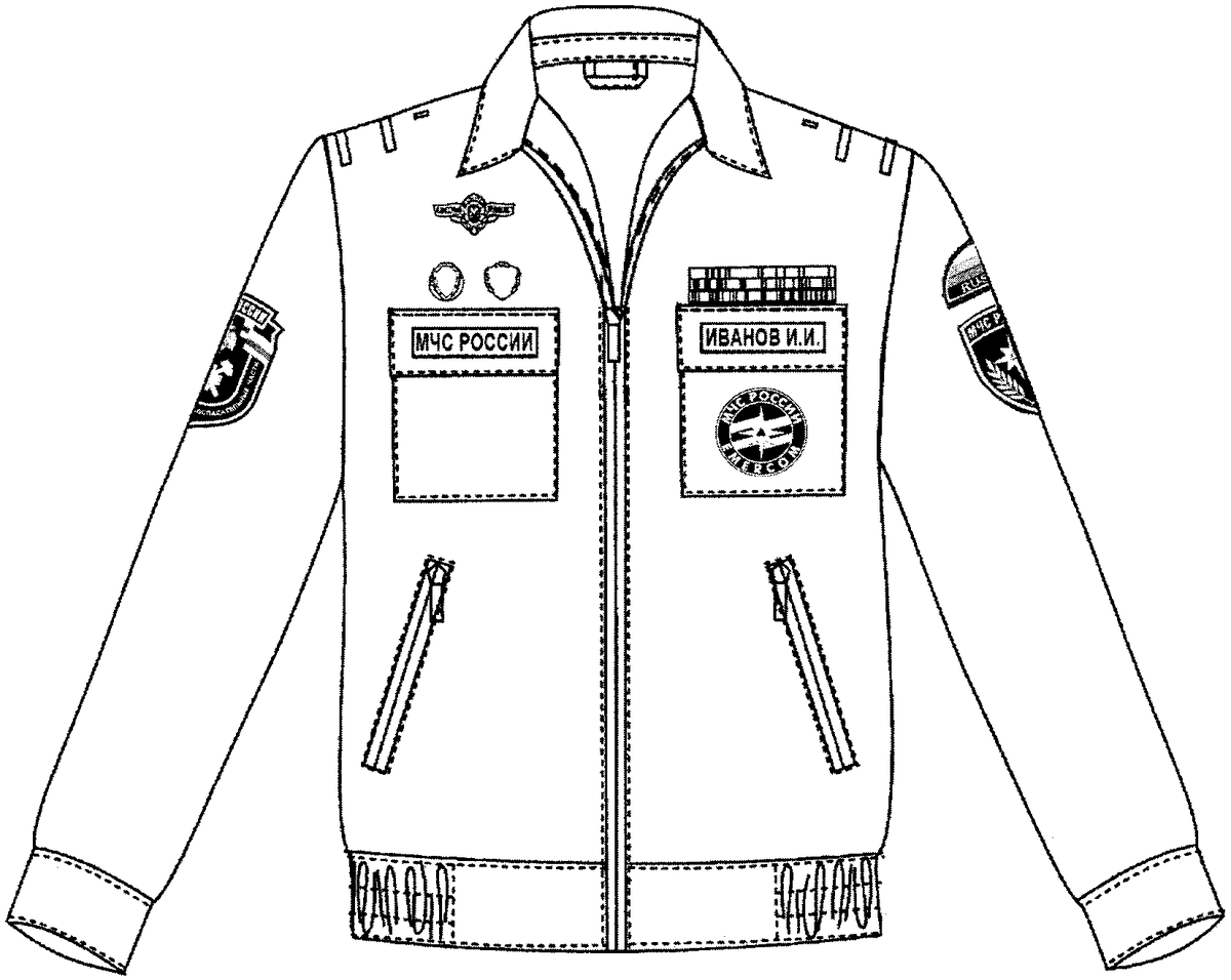 Схема расположения нашивок и шевронов на куртке МЧС